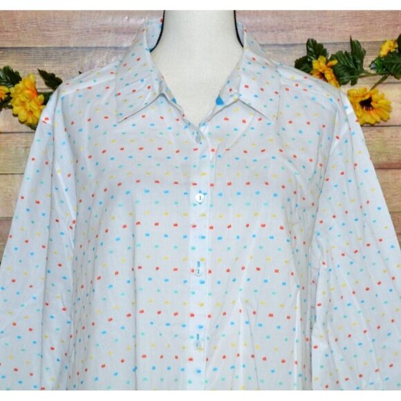 Foxcroft Plus Size 22W Fun Colorful Polka Dot Button Front Blouse Tunic Top - Picture 2 of 10